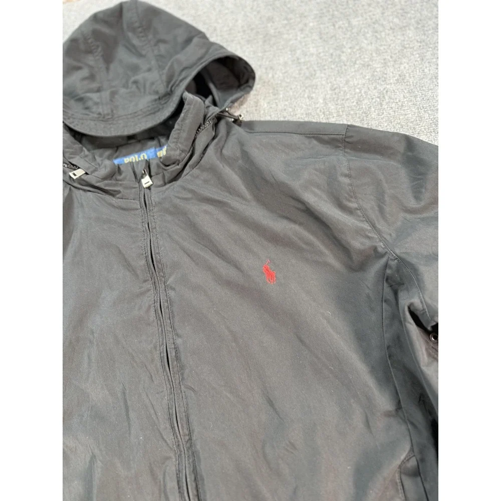 Polo Ralph Lauren Jacket Mens 2XL Black Hooded Quilted Lined Zip Windbreaker‎